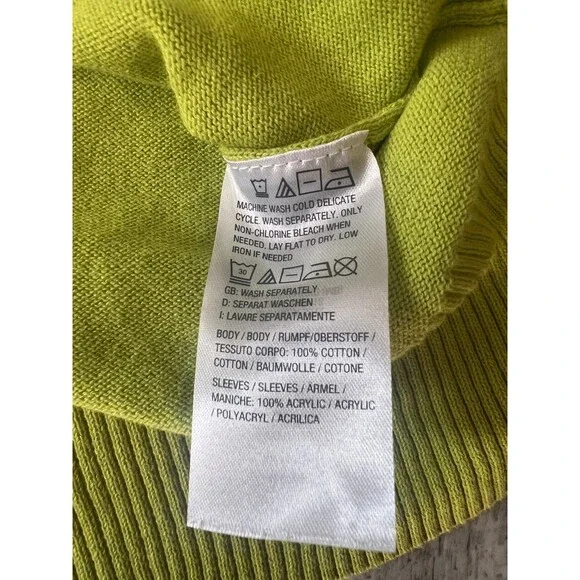 Kim Gravel Belle Boho Granny Square Crochet Sleeve Cotton Sweater Lime Green M - Picture 6 of 7